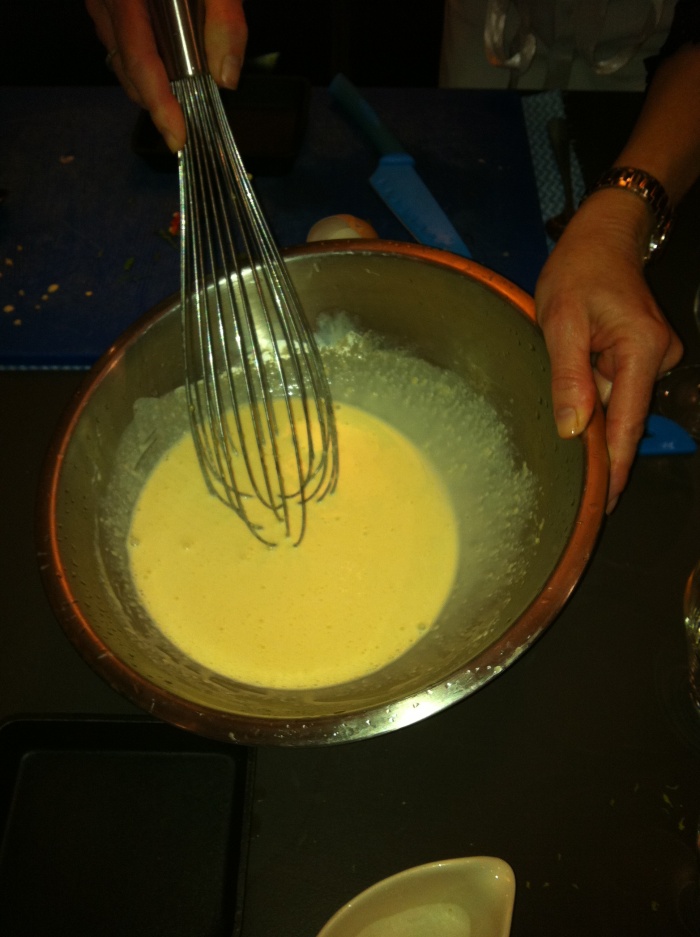Whisking up the clafoutis, Mumu Grill