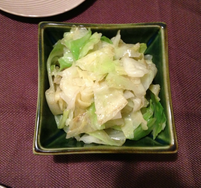 Cabbage with salt, sesame and garlic dressing, Chez Takashi