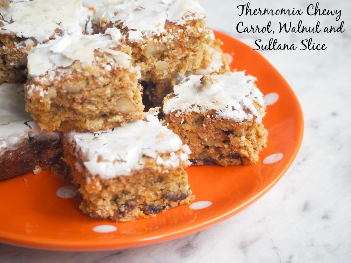 Thermomix Chewy Carrot, Walnut and Sultana Slice