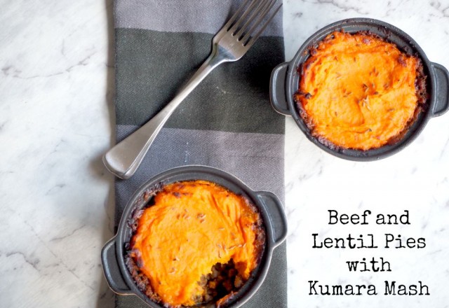 Beef and Lentil Pies with Kumara Mash