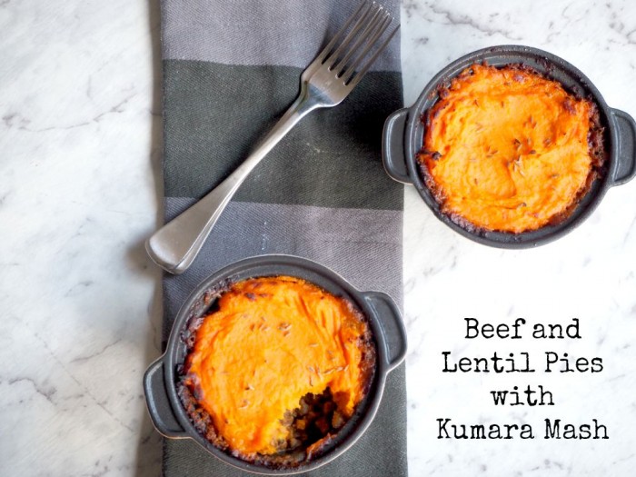 Beef and Lentil Pies with Kumara Mash