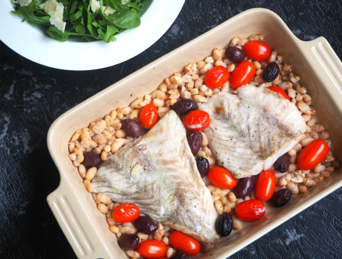 Roasted Fish in White Wine with Olives