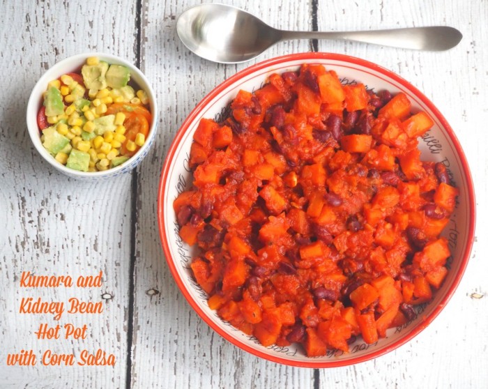 Kumara and Kidney Bean Hot Pot with Corn Salsa