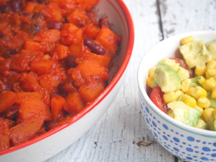 Kumara and Kidney Bean Hot Pot with Corn Salsa