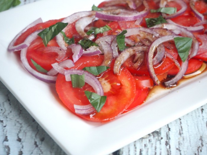 Sliced Tomato, Basil and Red Onion Salad