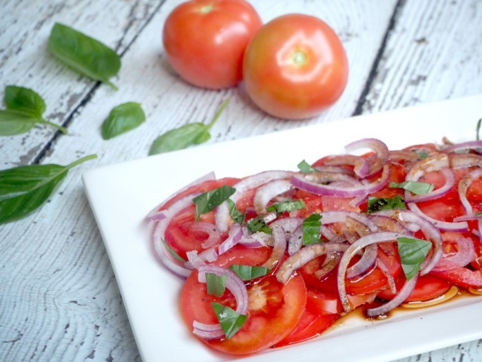 Sliced Tomato, Basil and Red Onion Salad