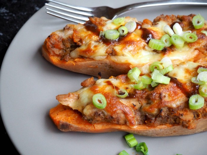 Pulled pork stuffed sweet potatoes 