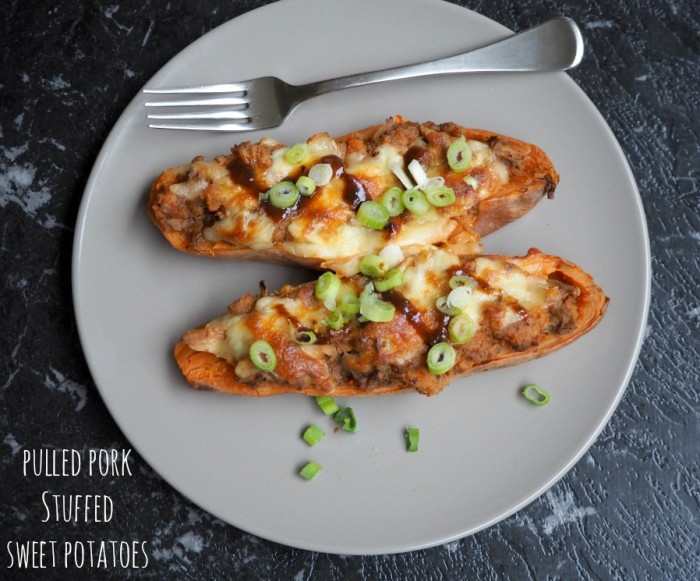 Pulled pork stuffed sweet potatoes 