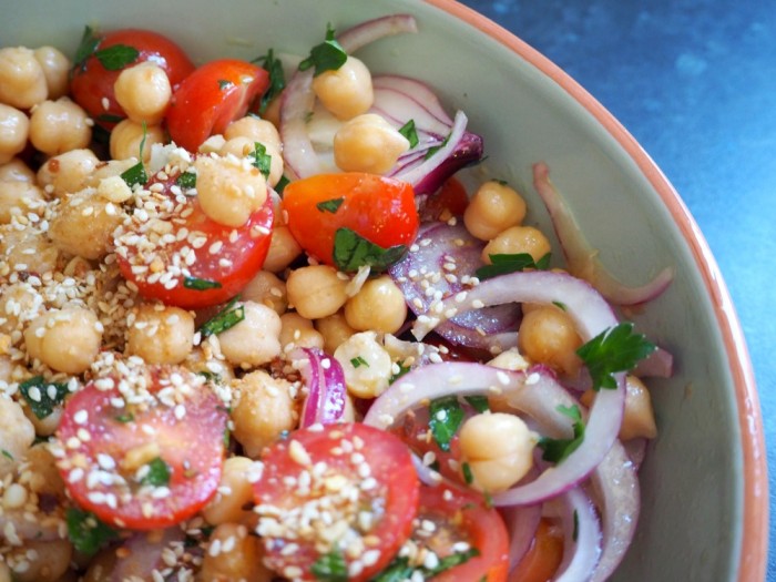 Chickpea Tomato and Dukkah Salad