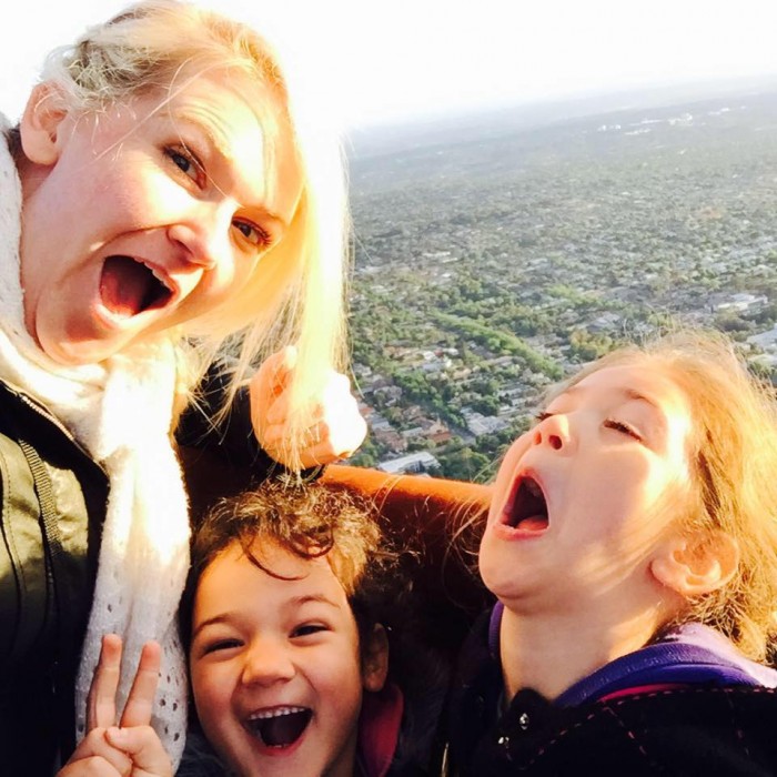 Kylie Travers and daughters in a hot air balloon