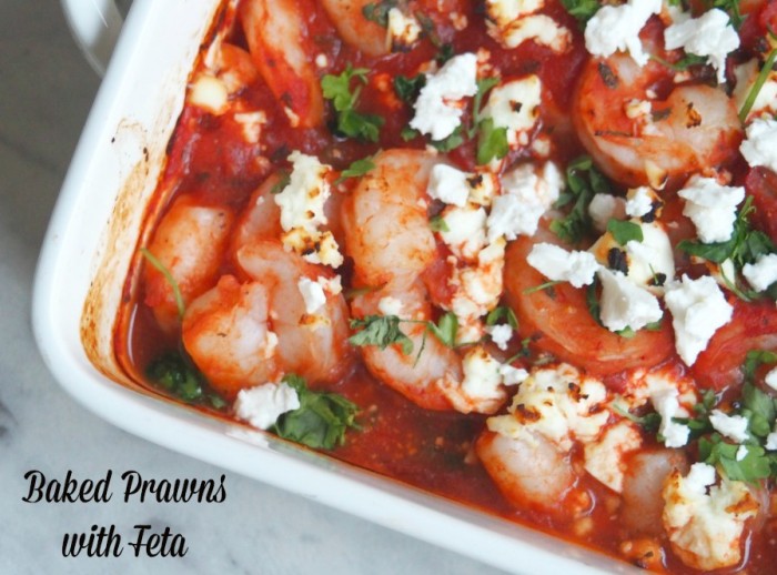 Baked prawns with feta