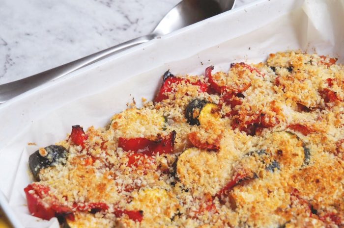 Baked ratatouille with lemon and parmesan crumb