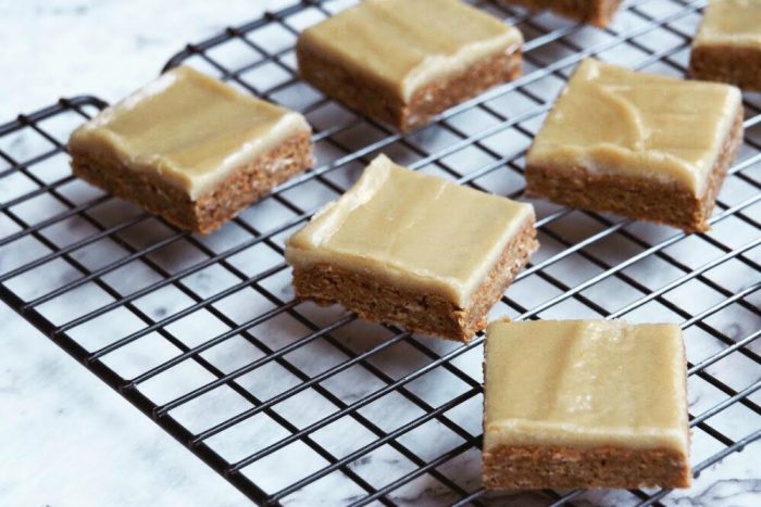 Anzac slice with golden icing 