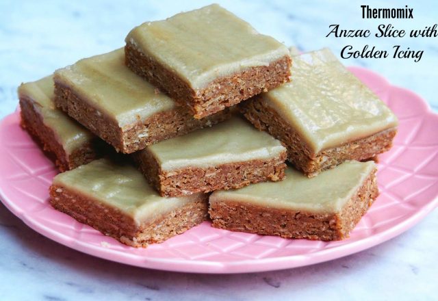 Thermomix ANZAC Slice with Golden Icing