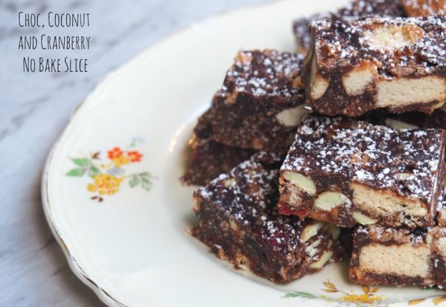 Choc, Coconut and Cranberry No-Bake Slice