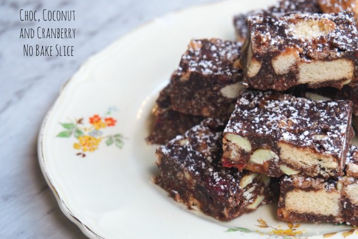 Choc, Coconut and Cranberry No Bake Slice 1