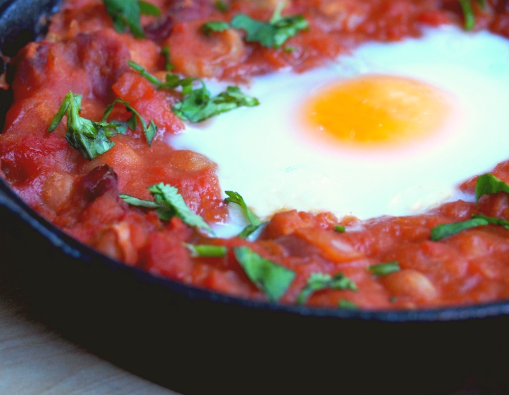Baked Eggs and Mexican Beans