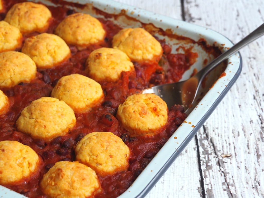 Four bean chilli with cornbread dumplings 8