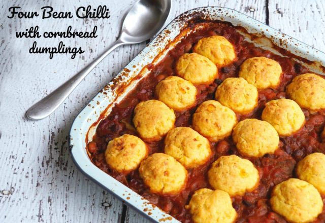 Meatless Monday – Four Bean Chilli with Cornbread Dumplings