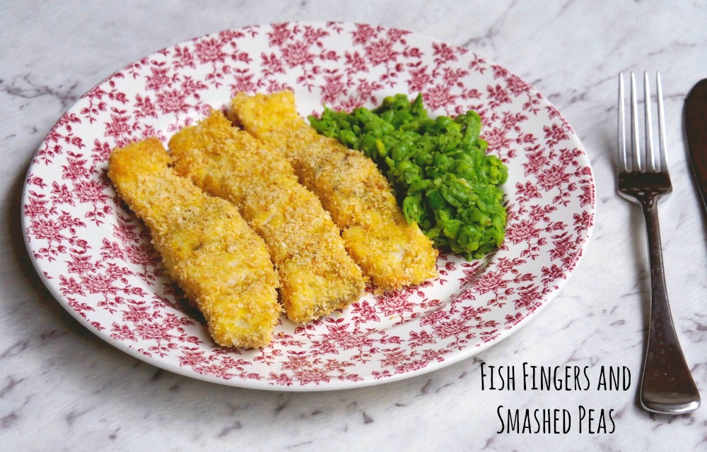 fish fingers and smashed peas