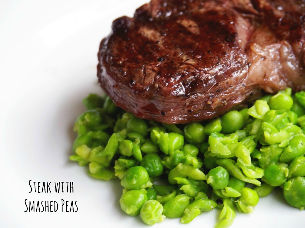 Steak with smashed peas