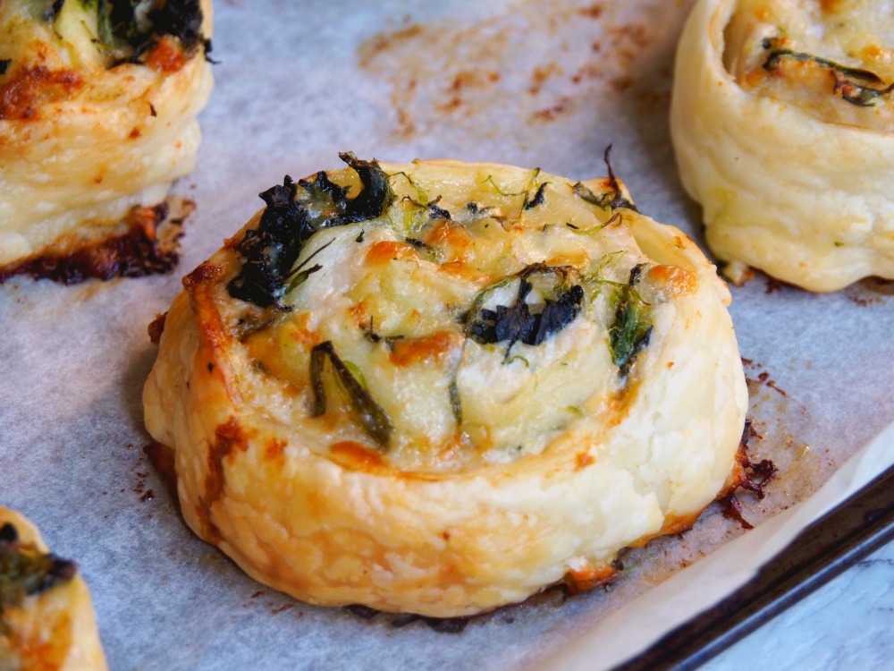 Cheesy Chicken Mustard and Spinach Scrolls 