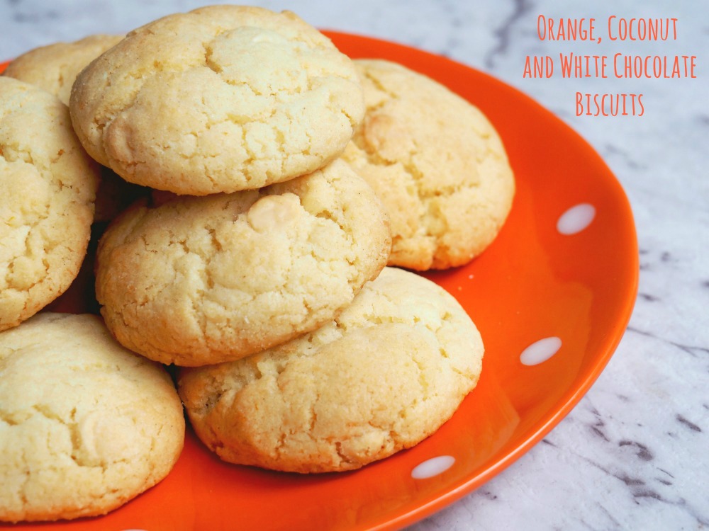 Orange, Coconut and White Chocolate Biscuits