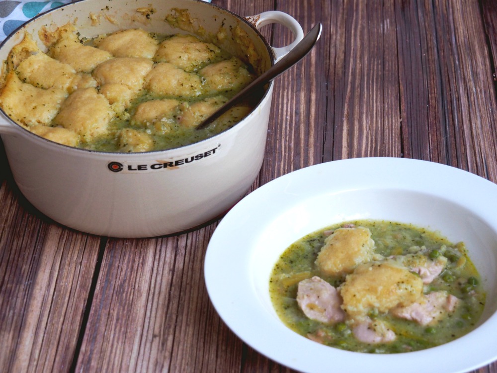 pesto chicken casserole cheesy dumplings serve