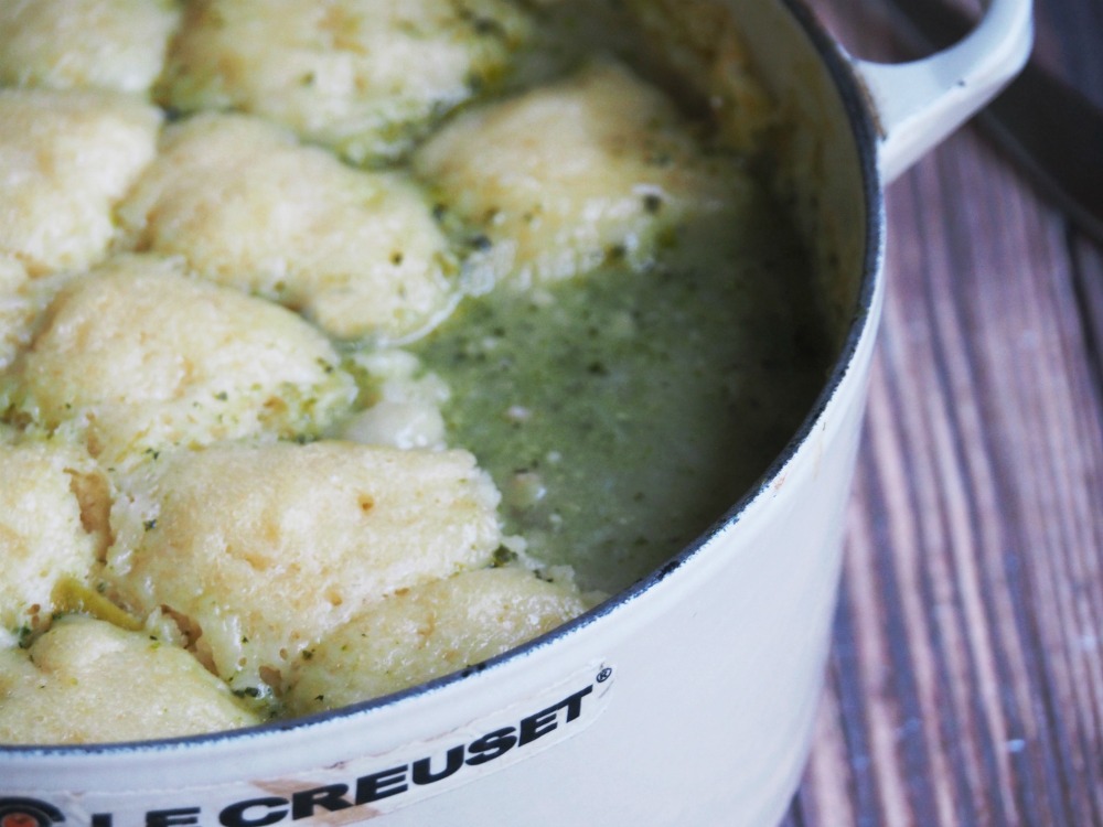 pesto chicken casserole cheesy dumplings