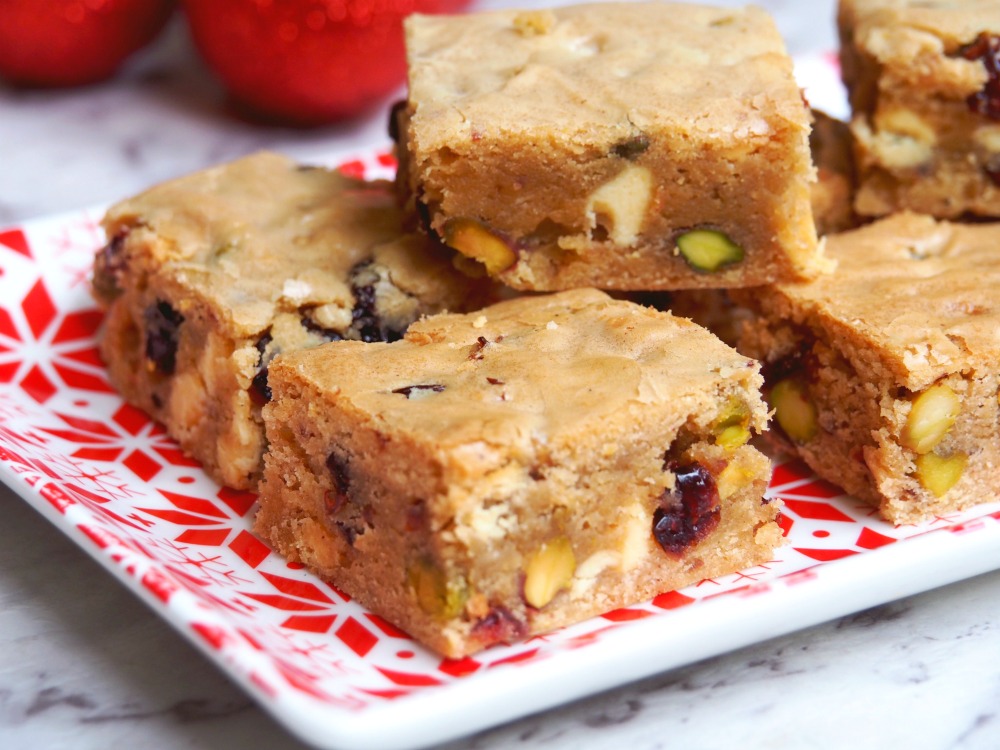 cranberry white chocolate pistachio blondies 3