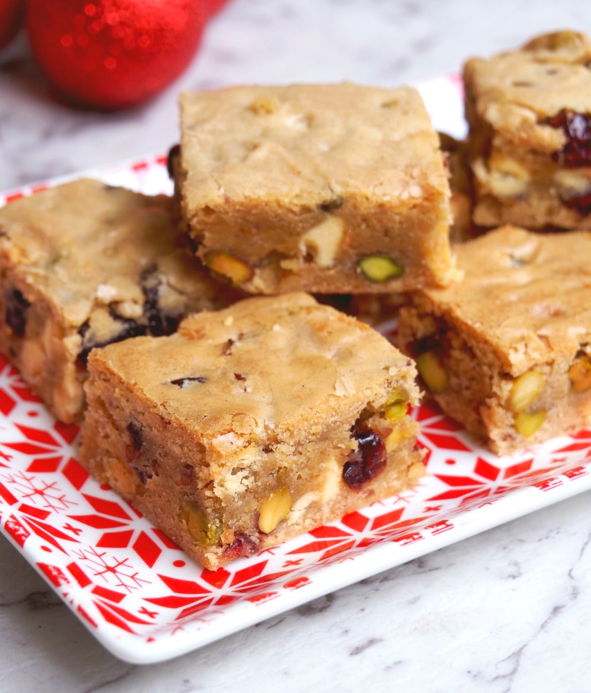 cranberry white chocolate pistachio blondies 5