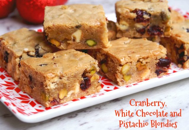 Cranberry, White Chocolate and Pistachio Blondies