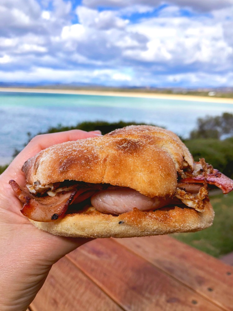 Bar Beach Kiosk Merimbula Bacon and Egg Roll