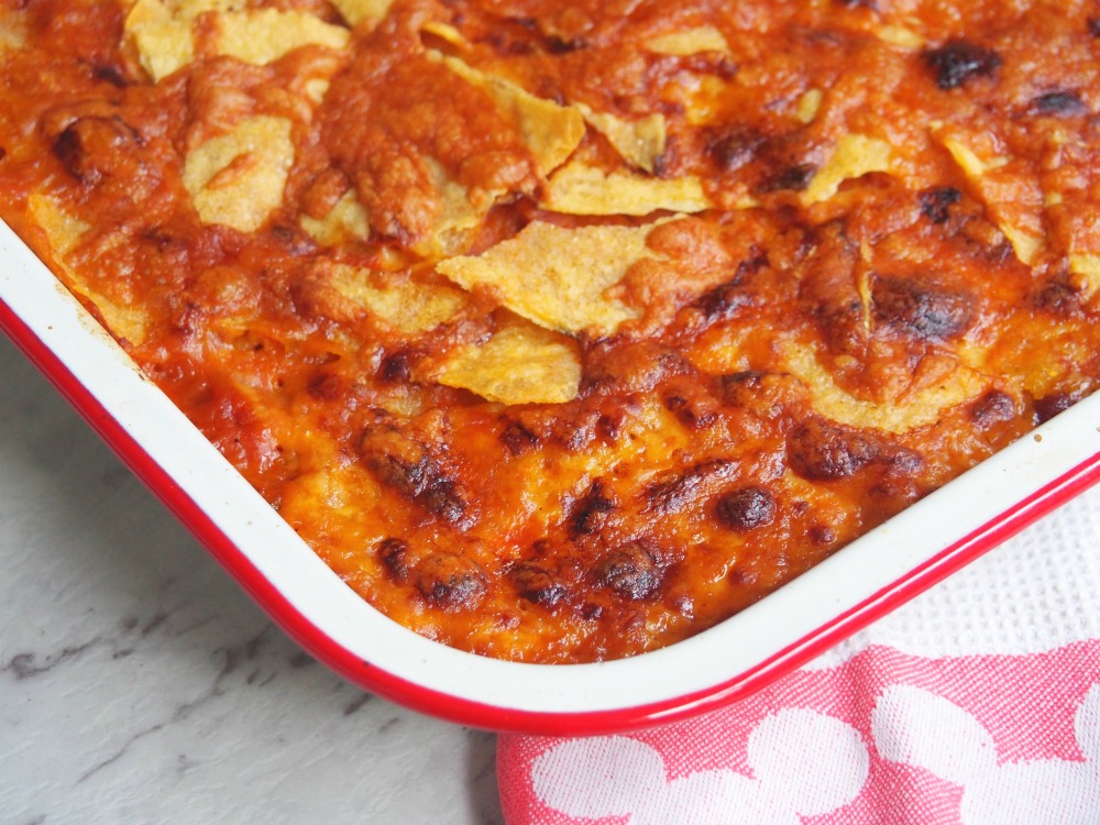 mexican beans with cheesy taco topping