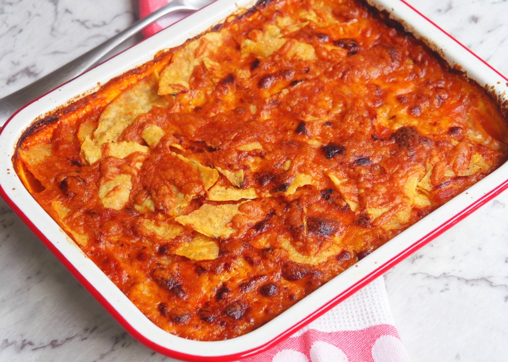 mexican beans with cheesy taco topping