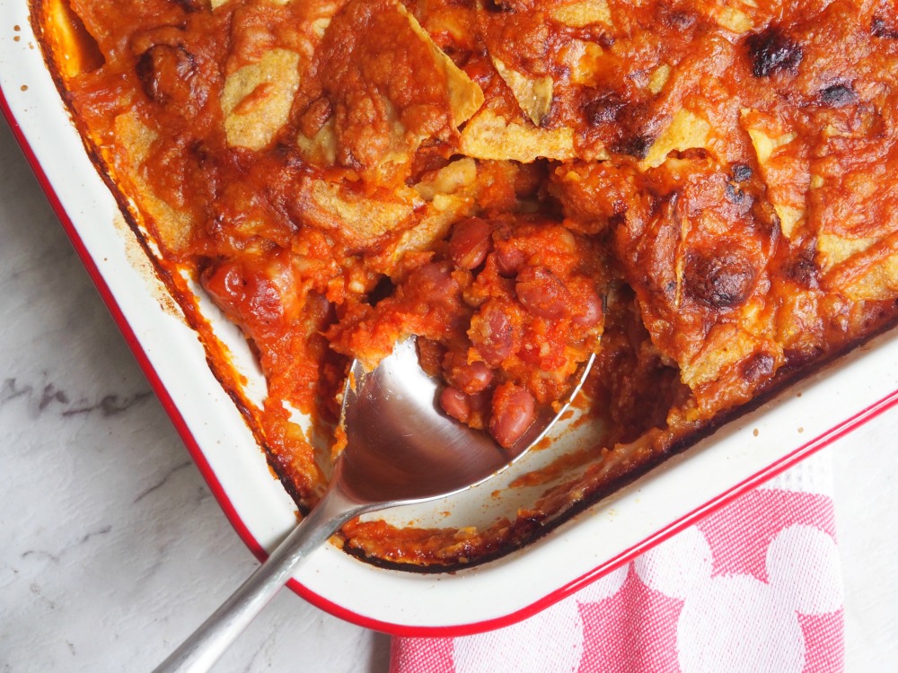 mexican beans with cheesy taco topping