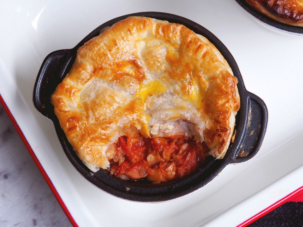 chorizo bean pot pies inside