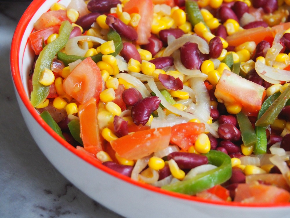 close up mexican corn and bean stew