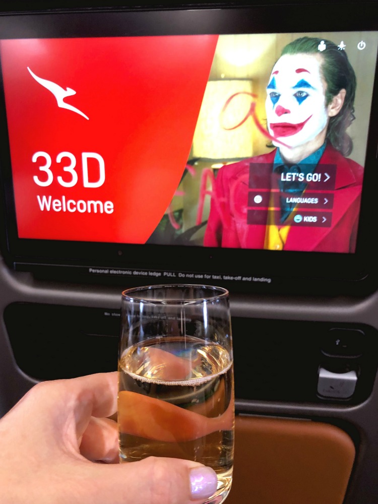 Qantas Premium Economy screen and drink