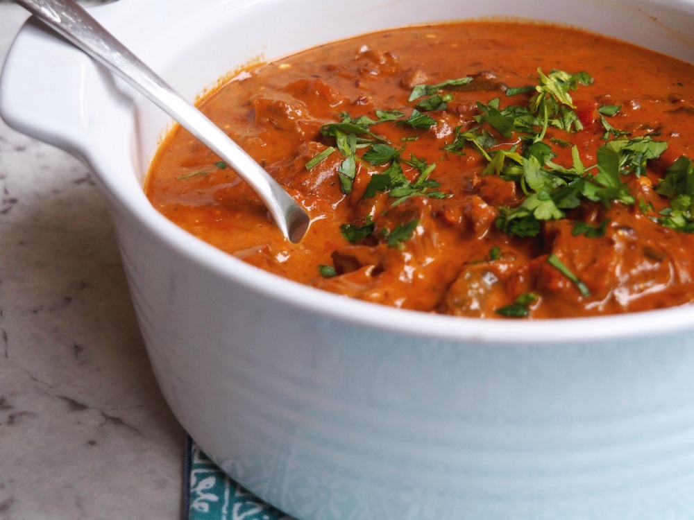 slow cooker beef goulash spoon