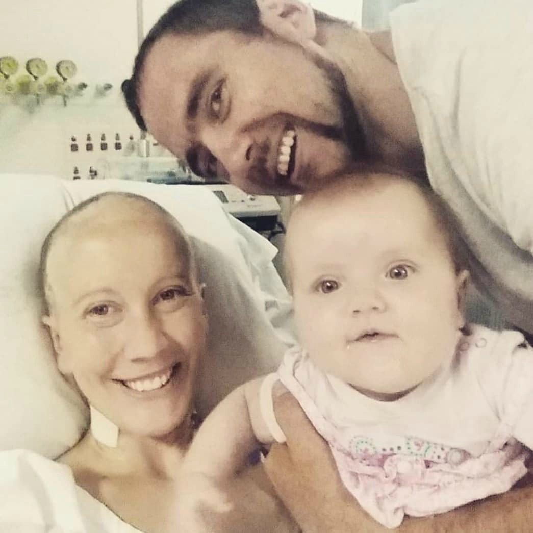 Leisa Greissl in hospital with her family