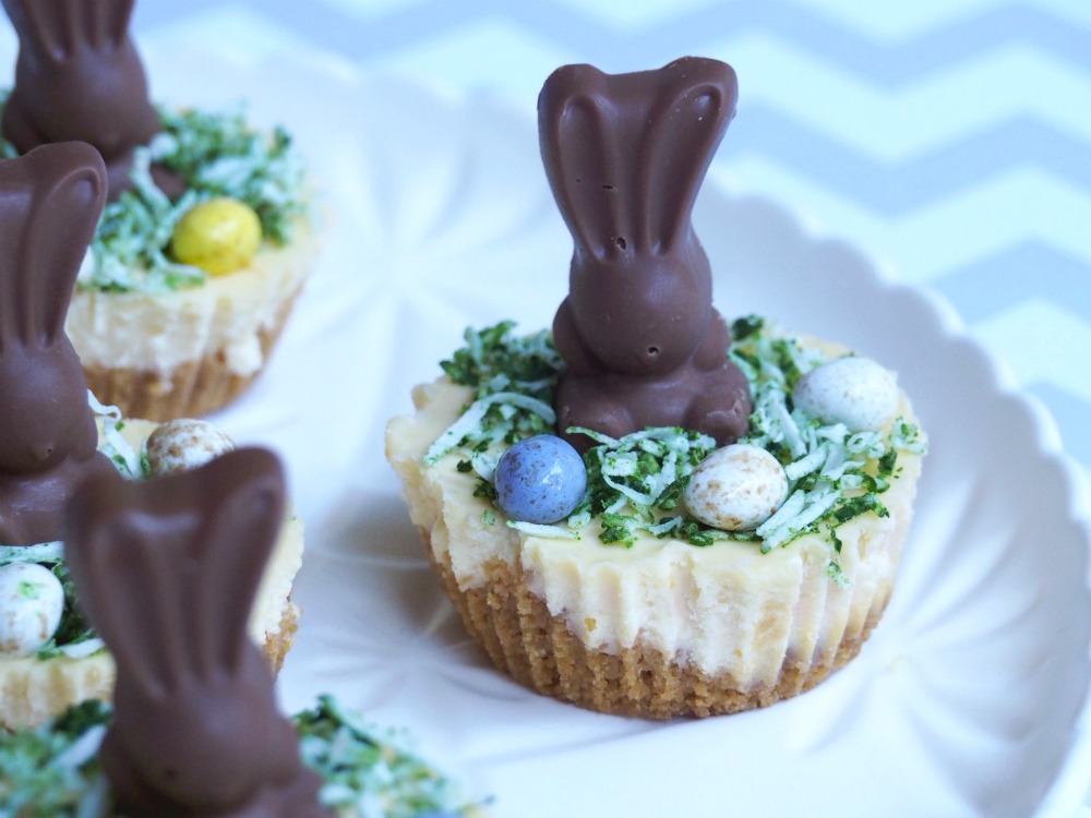 mini easter bunny malteser cheesecakes close up