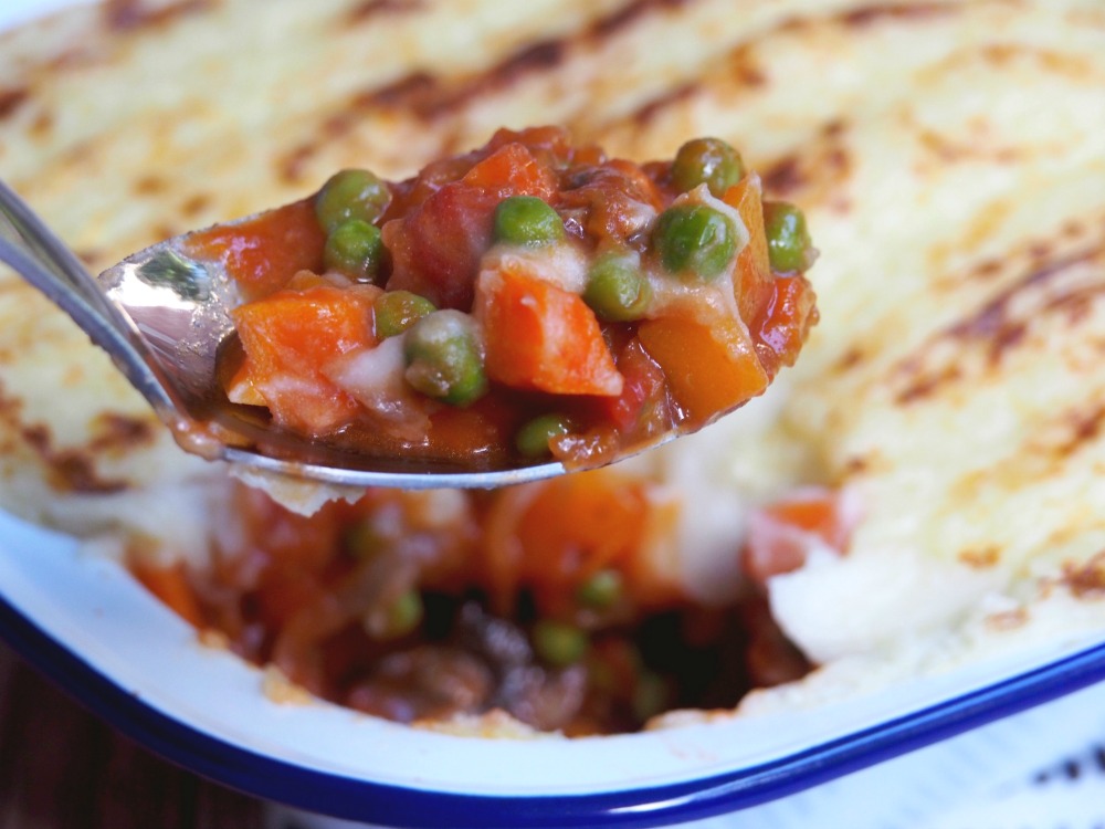 vegetable shepherds pie on spoon