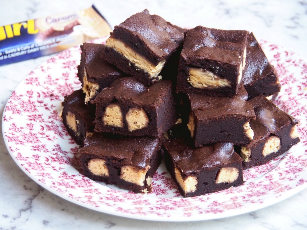 Caramilk Twirl Brownies on a plate