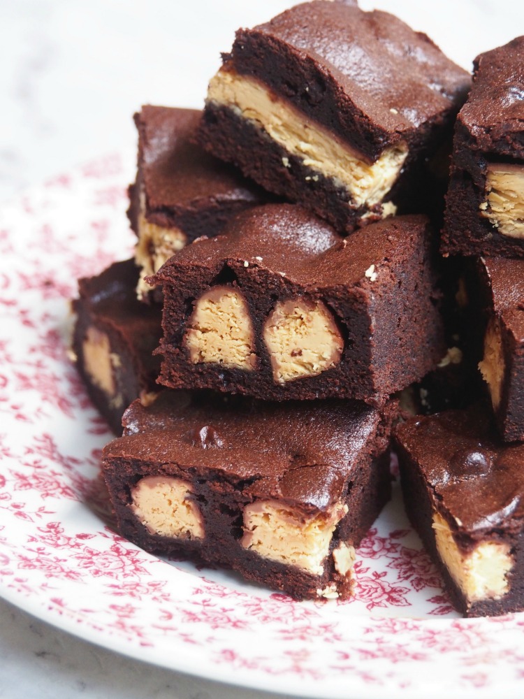 plate of Caramilk Twirl Brownies