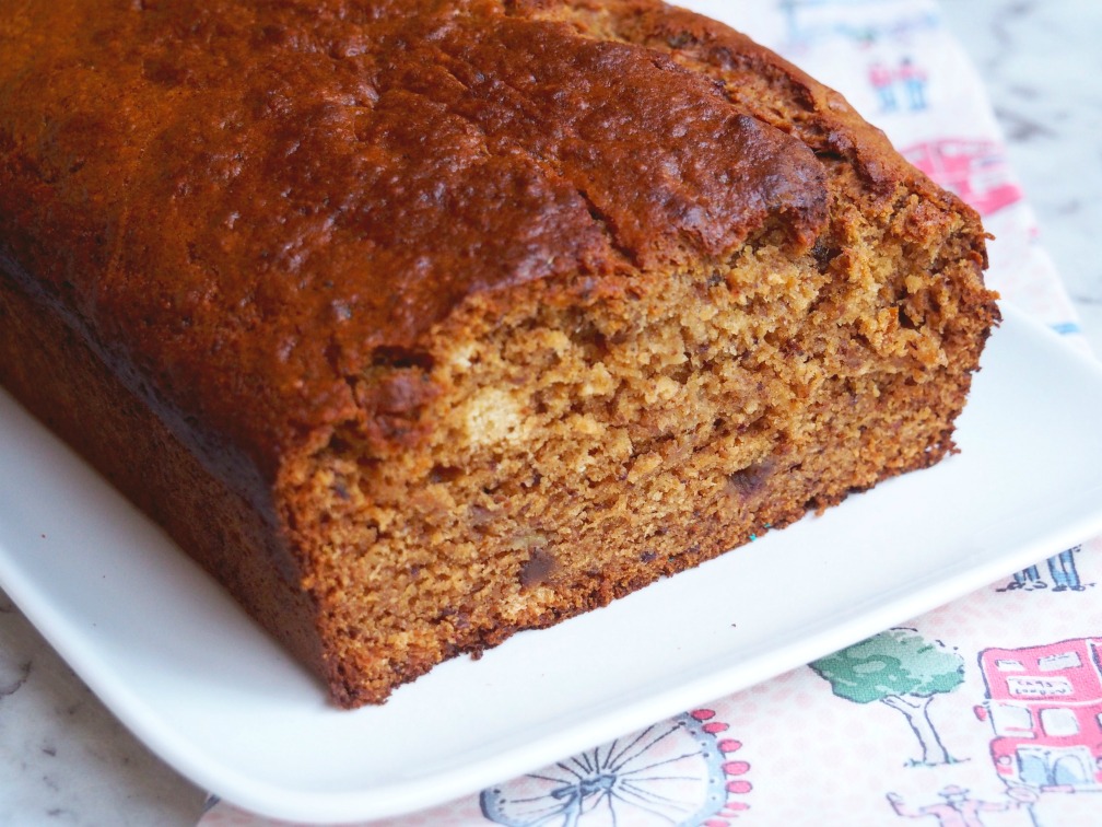 slices of orange date banana bread cut