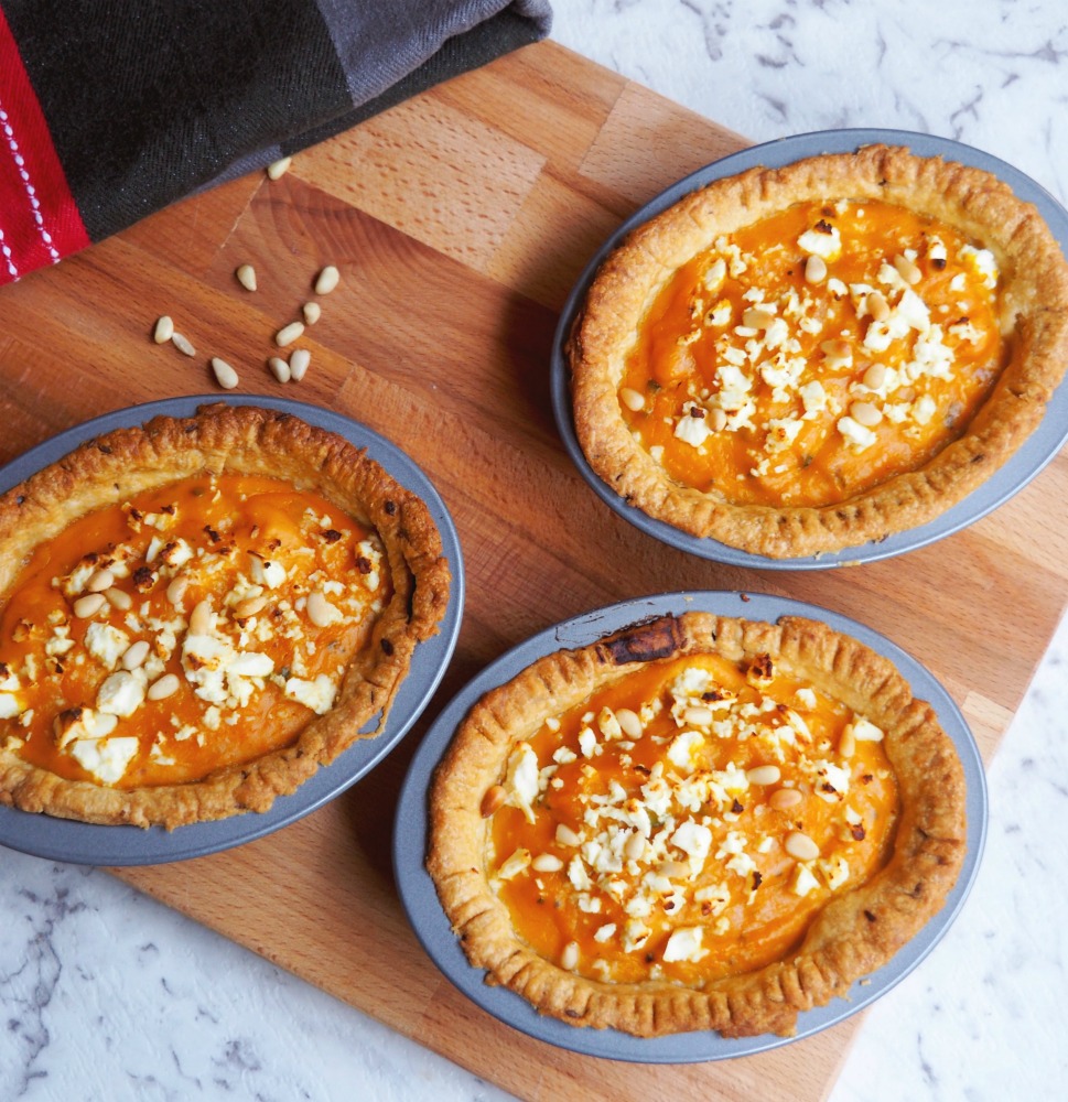 roasted pumpkin garlic sage pies with pine nuts