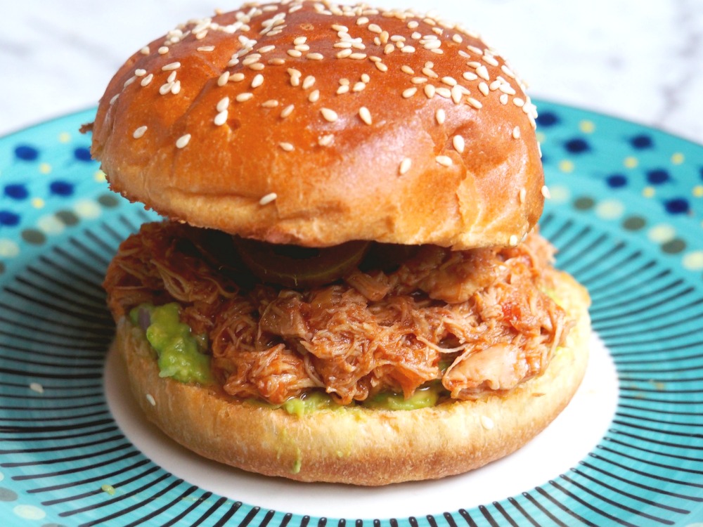 slow cooker pulled chicken in a bun