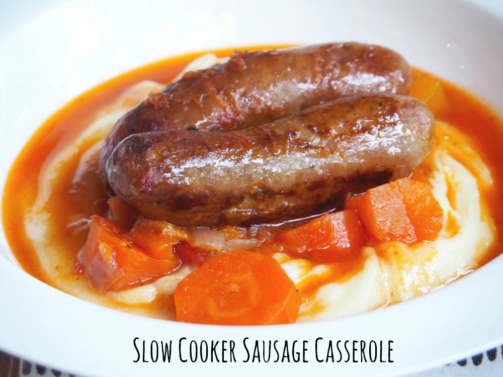 slow cooker sausage casserole title 