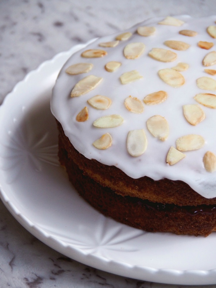 cherry bakewell cake side view